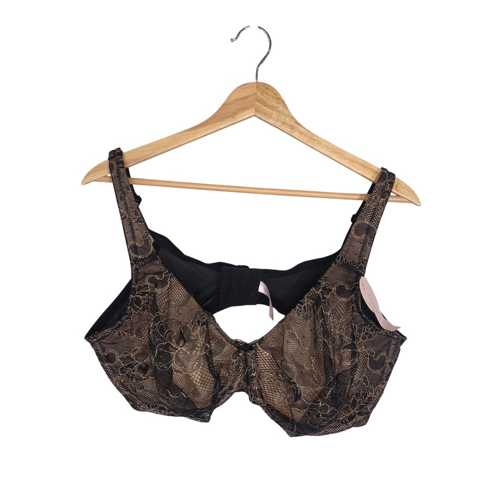 Cacique Lace Full Coverage Bra 42DD NWT Black Gold Underwire Lane Bryant